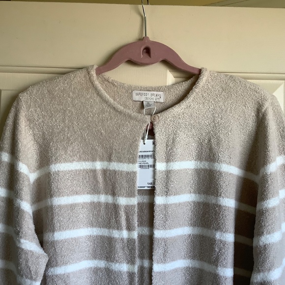 Barefoot Dreams CozyChic Lite Striped Cardigan Stone/Pearl SZ XL - Picture 5 of 16